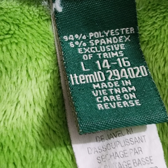 Girls LL Bean Blue Green Pattern Sweatshirt Faux Fur Lining Sz Large 14-16 - Picture 9 of 9